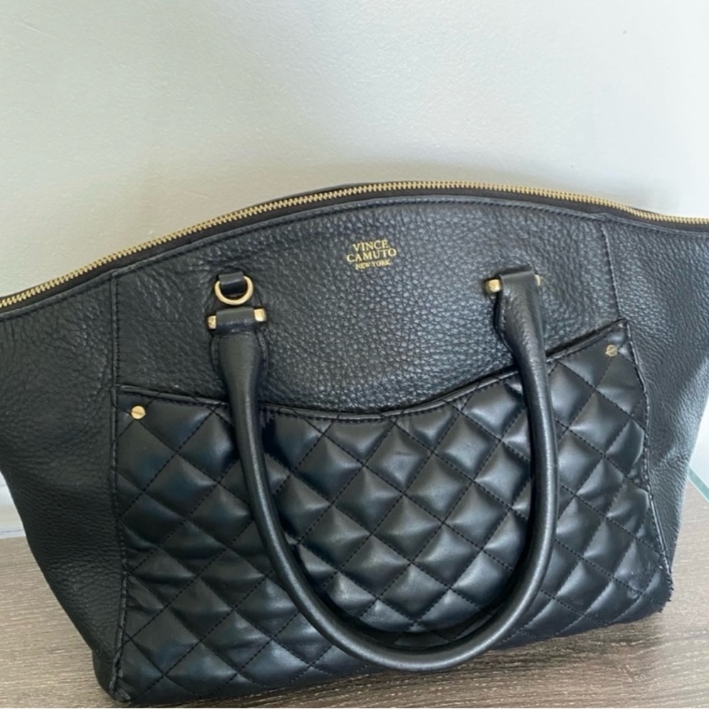 Vince Camuto Black Quilted Leather Bag